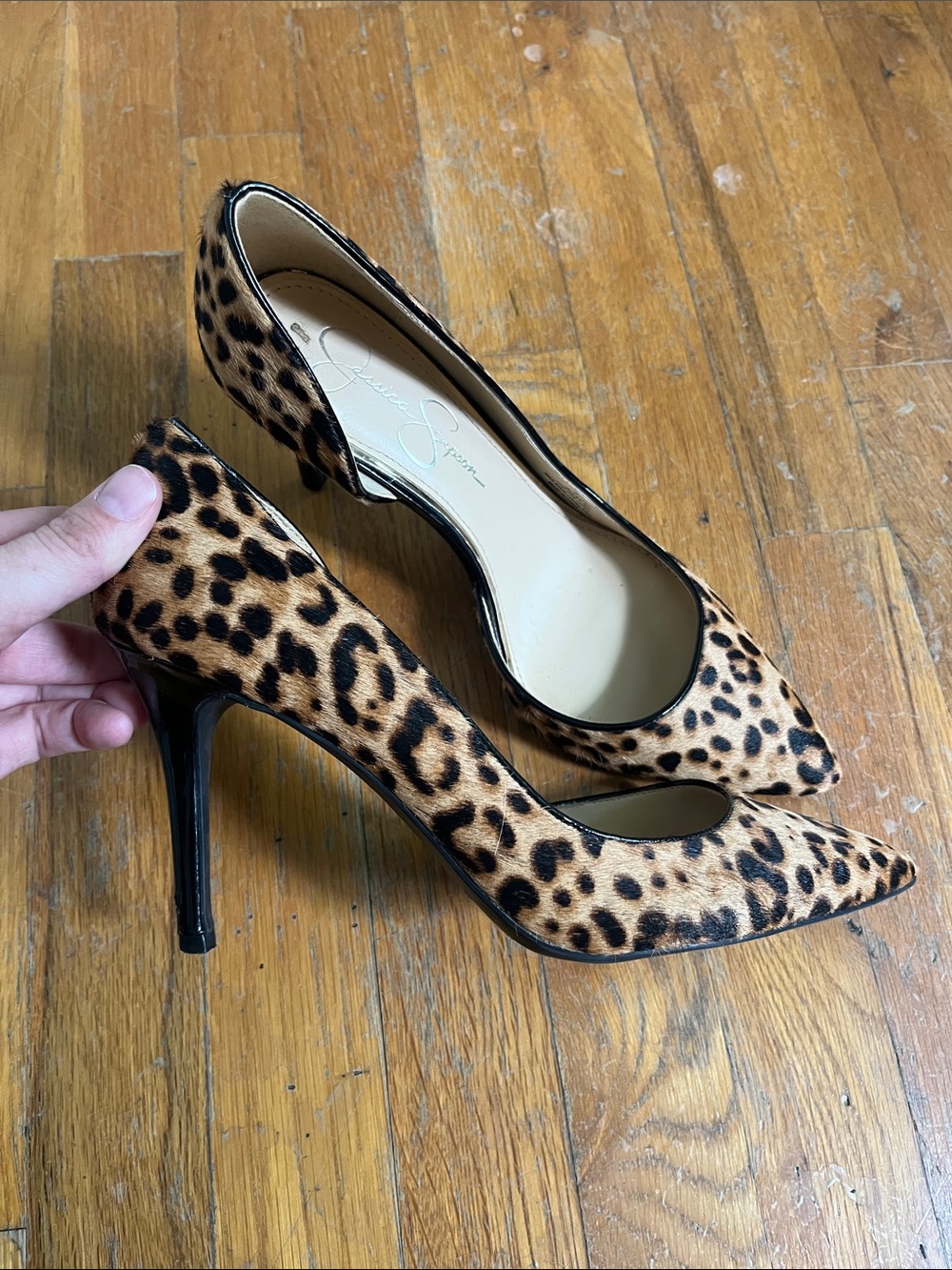 Jessica Simpson Leopard-Print Mohair Pointed Pumps in Tan and Black - Picture 2 of 5
